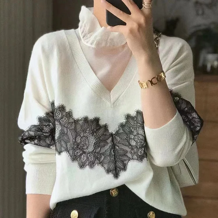 Sweet Long Sleeve Paneled Sweater QueenFunky
