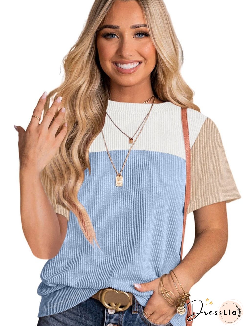 Versatile Colorblock Ribbed Knit Tee