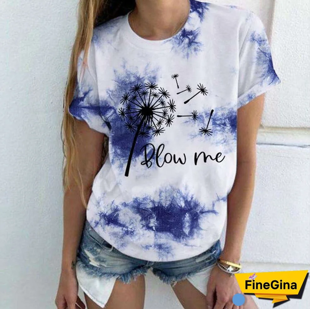 Cute Dandelion Blow Me Printed T-Shirts Women Short Sleeve Funny Round Neck Tee Shirt Casual Summer Tops