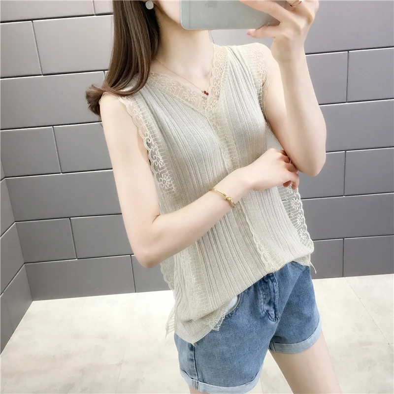 15948 hall 13 row 3 middle] real shooting lace splicing V-neck suspender vest 20