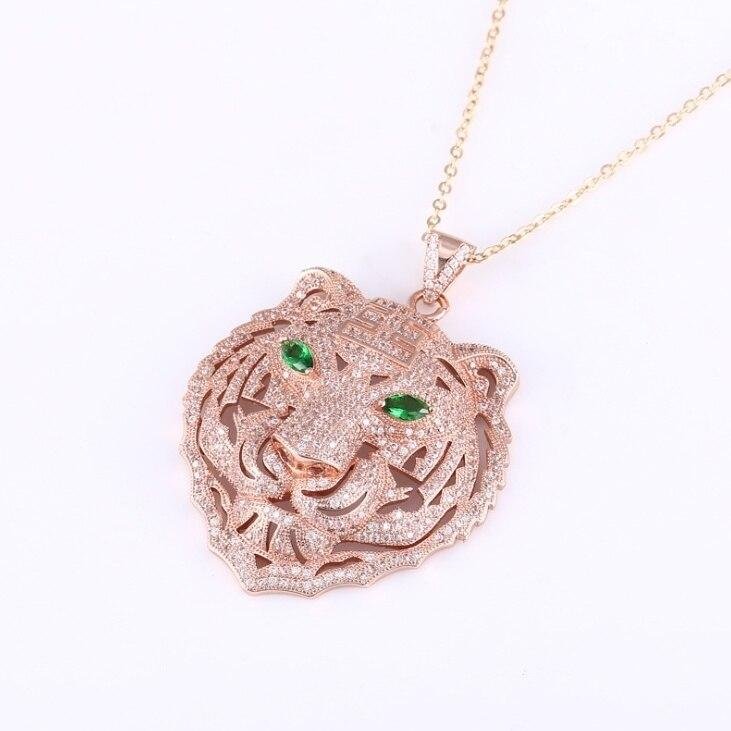 Exquisite Shiny Zircon Inlaid Tiger Pendant Necklaces
