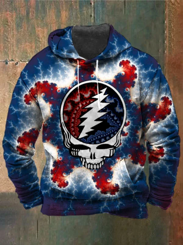 Unisex Fractals Skull Print Heavyweight Hoodies