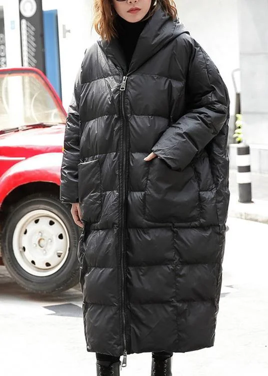 fine black winter parkas plus size hooded pockets coats