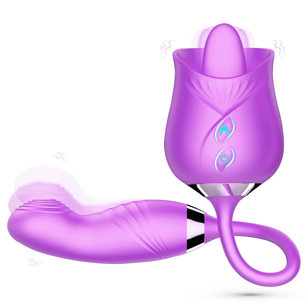 The Tongue Licking Rose Clitoral Stimulator With Wiggle Dildo Vibrator