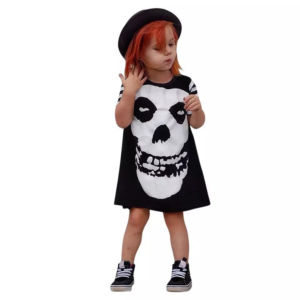 Short Sleeve Girls Halloween Skull Costume Party