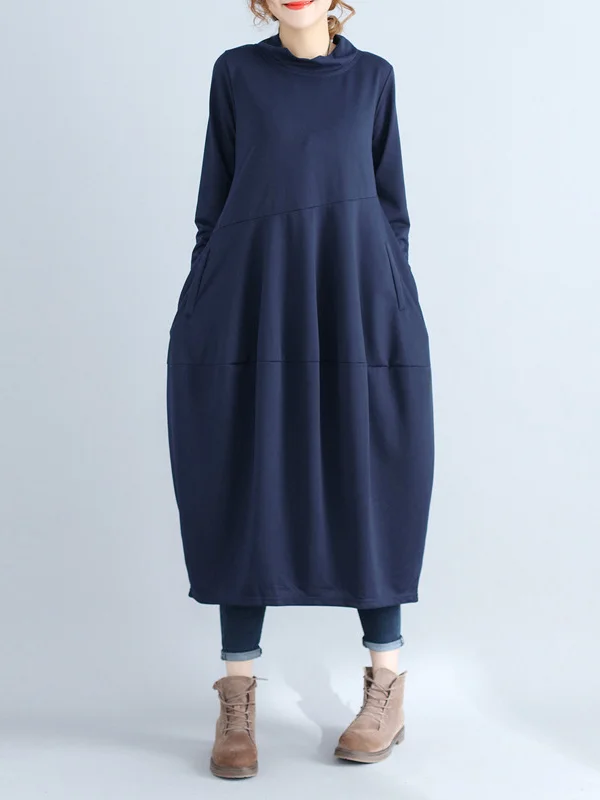 Casual Loose Plus Size Solid Color Hooded Midi Dresses