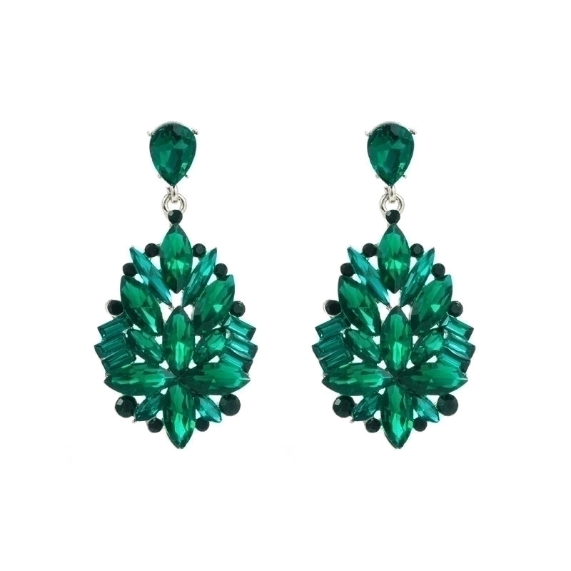 1 Pair Fashion Solid Color Inlay Alloy Rhinestones Glass Drop Earrings
