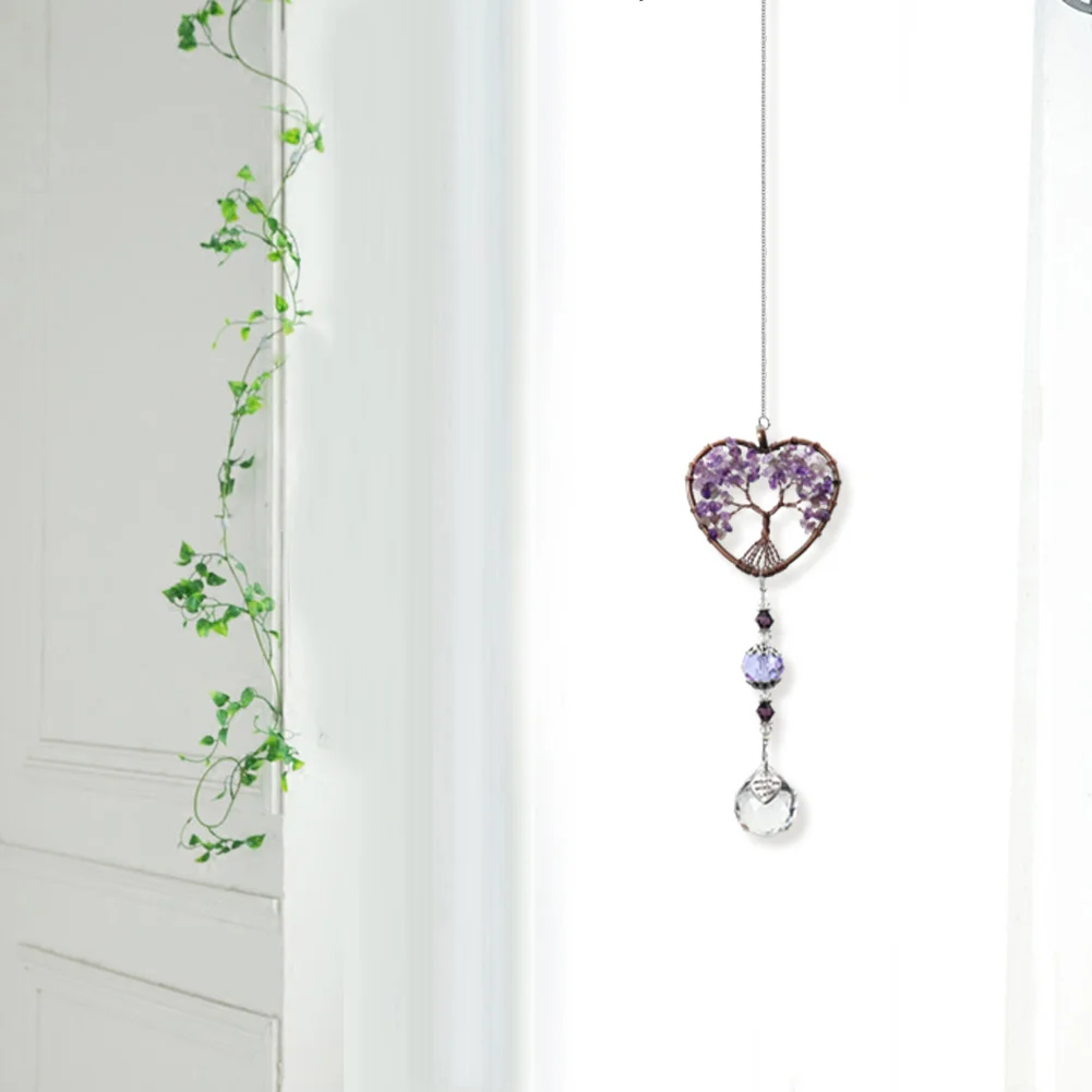Purple Crystal Suncatcher Stone Bead Prism Pendant Window Hanging Decor (A)