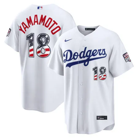 Youth Los Angeles Dodgers #18 Yoshinobu Yamamoto Nike White USA 250 Fourth of July Home Stadium Jersey