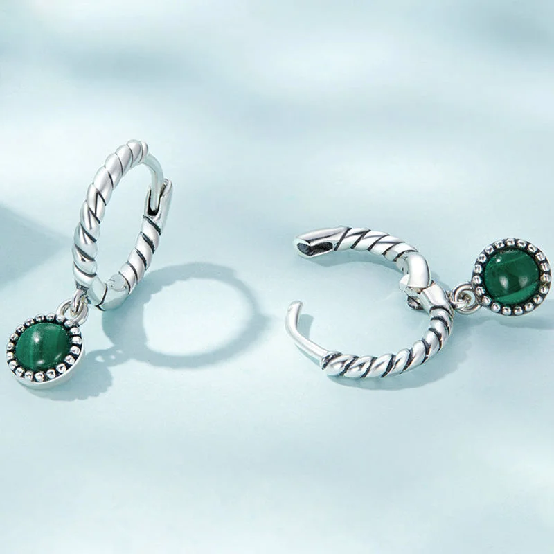 Malachite 925 Sterling Silver Round Anti-Anxiety Drop Earrings