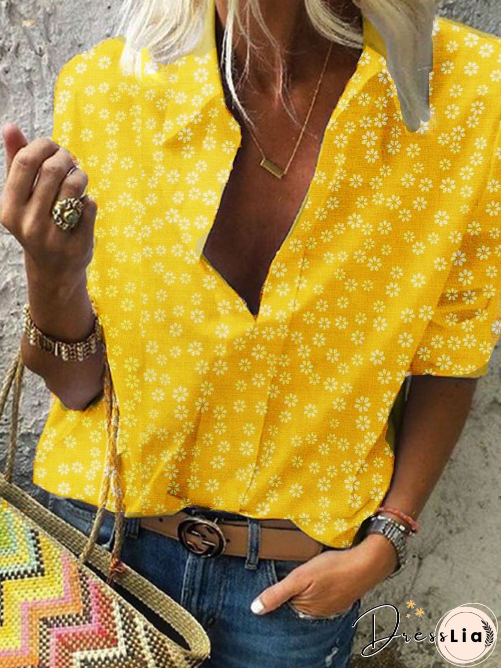 Yellow Casual Floral Blouses & Shirts