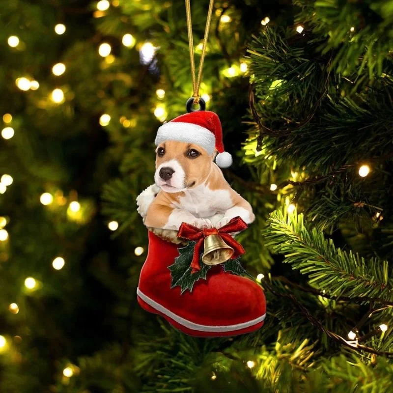 VigorDaily Pitbull In Santa Boot Christmas Hanging Ornament SB089