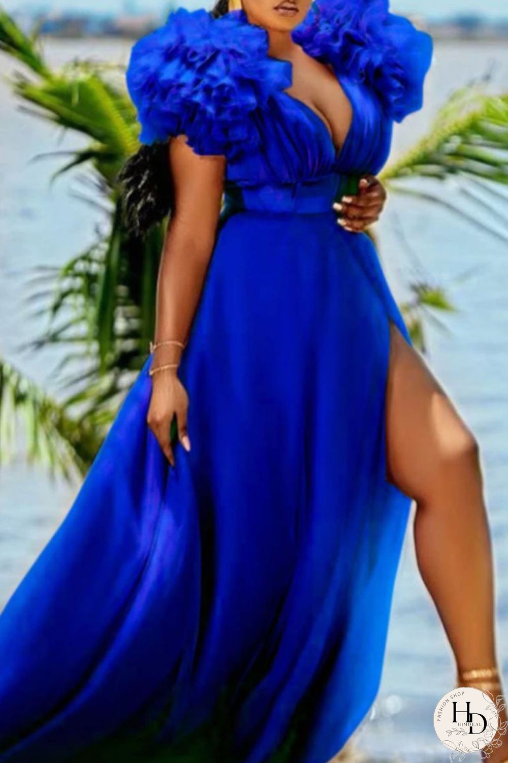 Rose Red Sexy Elegant Solid Patchwork V Neck Evening Dress Plus Size Dresses