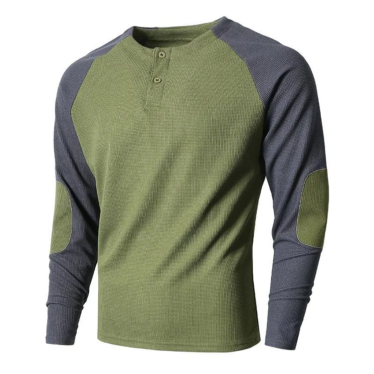 Men's Colorblock Long Sleeve Casual Henley T-Shirt