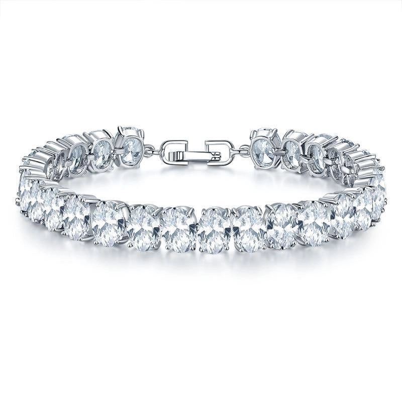 Copper Rhodium Plated Lady Minimalist Inlay Geometric Zircon Bracelets