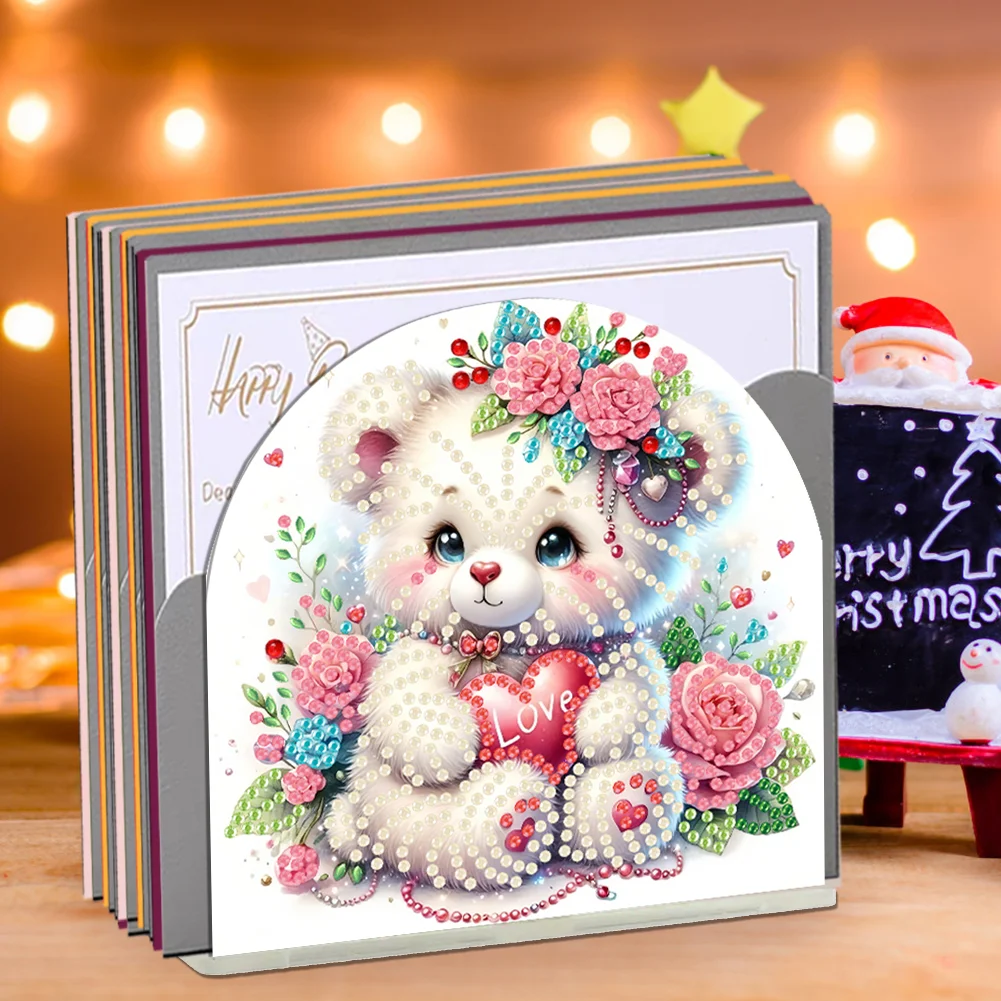 5D DIY Rose Bear Acrylic DIY Diamond Art Painting Napkin Holder Set 