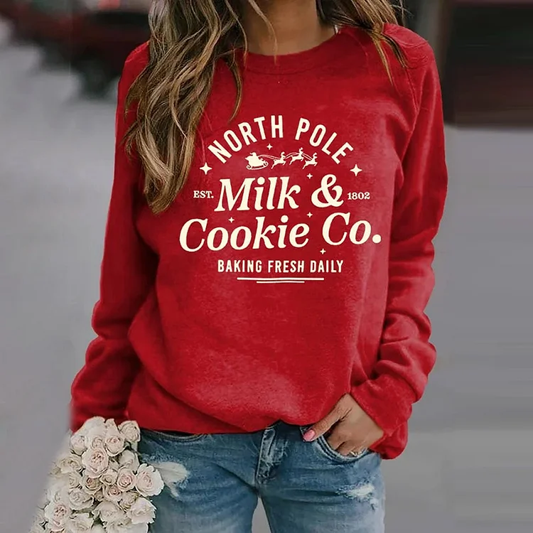 Simpfit Rundhals-Langarm-Sweatshirt mit Christmas Milk &amp; Cookie Co.-Aufdruck
