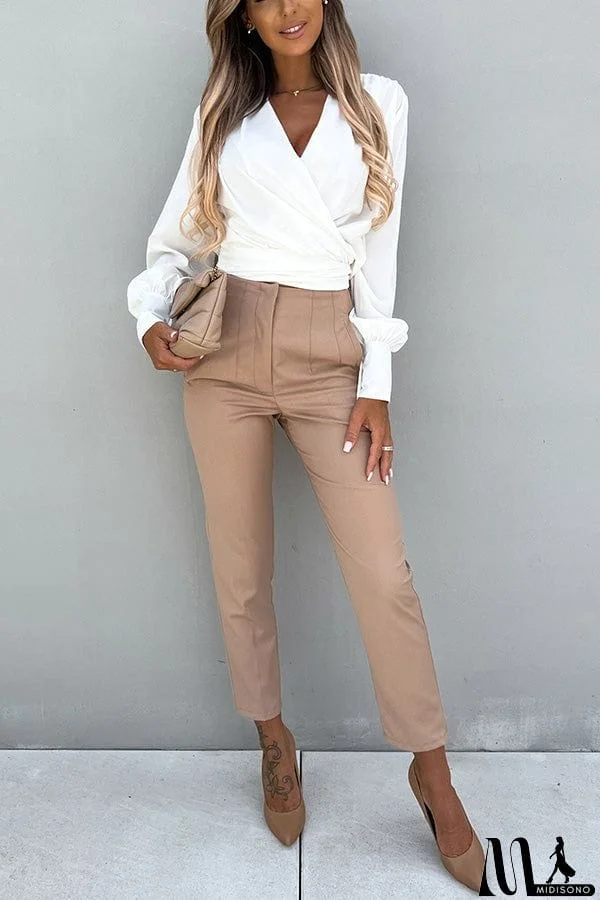 MidiSono - Surplice Puff Sleeve Wrap Blouse