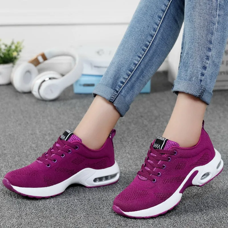 Fashion Shoes Women Breathable Casual Shoes Outdoor Light Weight Mesh Shoes Casual Walking Platform Ladies Sneakers Black