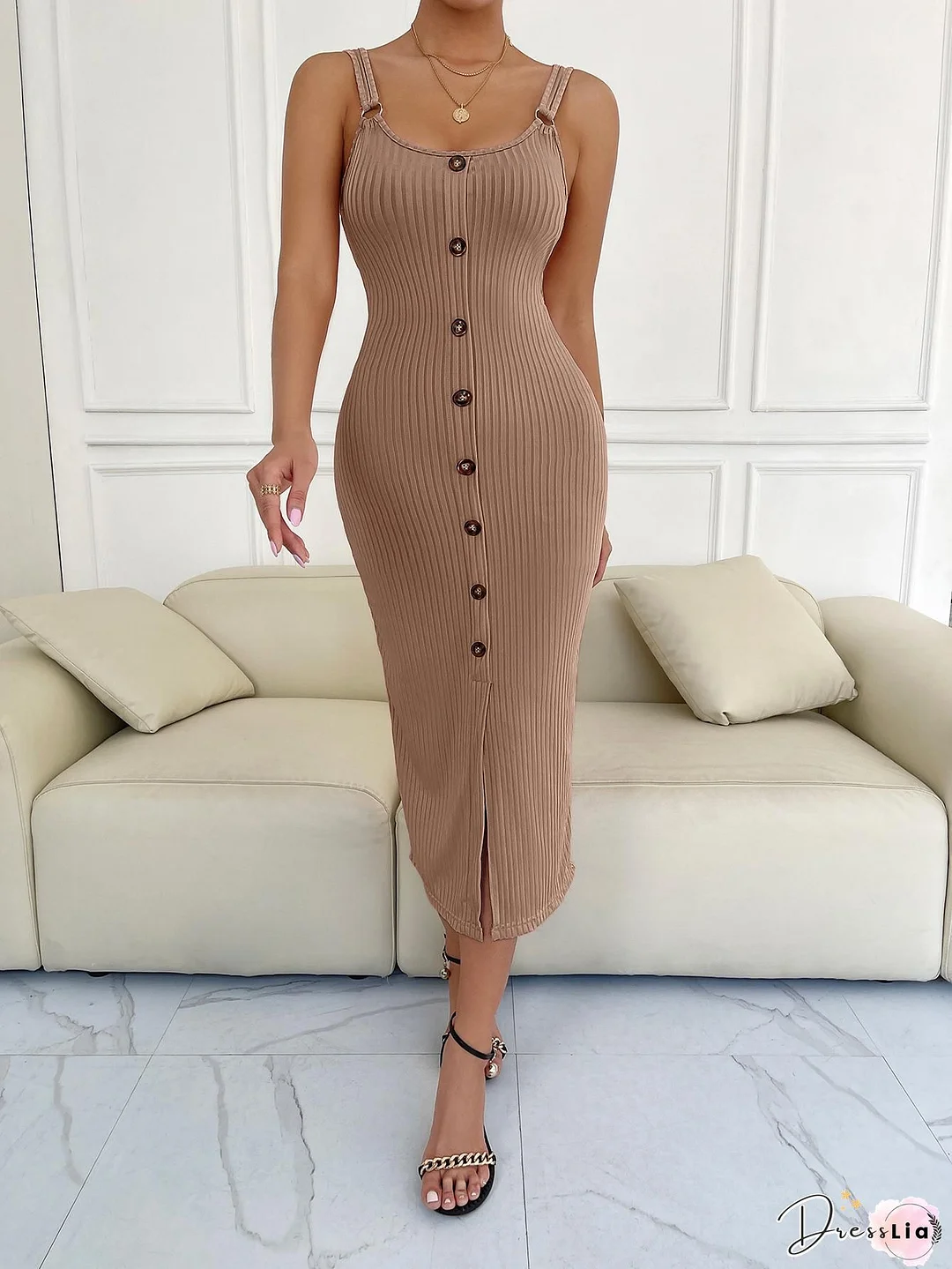 Tie Dye Halter Backless High Side Split Maxi Dresses