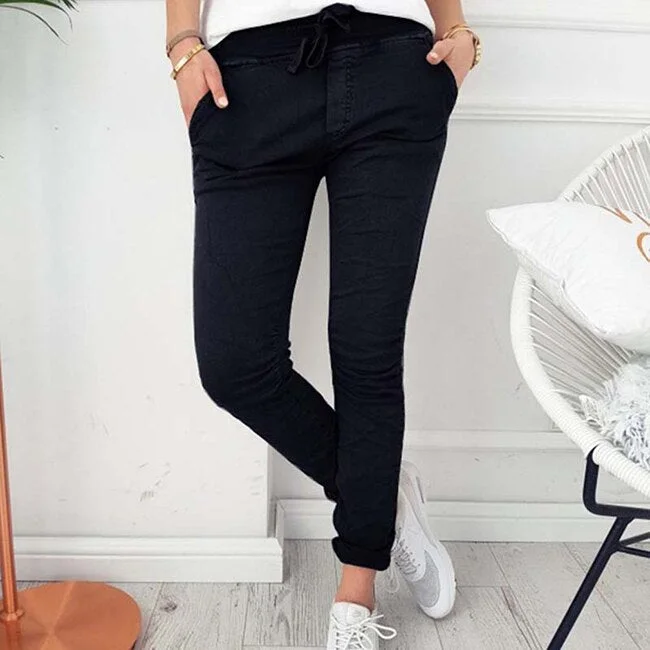 2020 Fashion Spring Autumn Skinny Women Pencil Pants Pocket Elastic Waist Trousers Casual Slim Women Pants Drawstring 846123