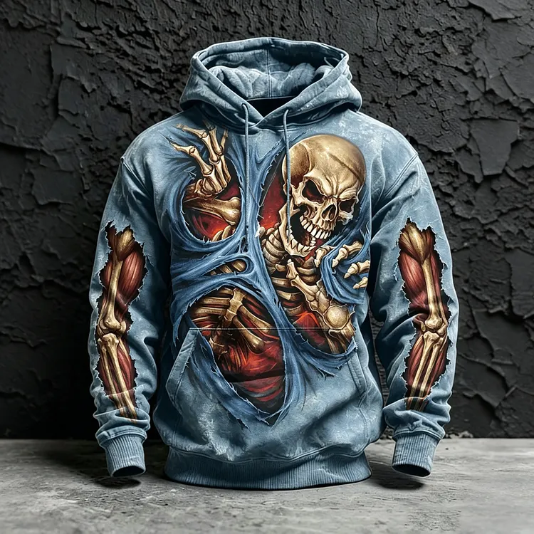 Men's Halloween Skull And Muscle Print Hoodie