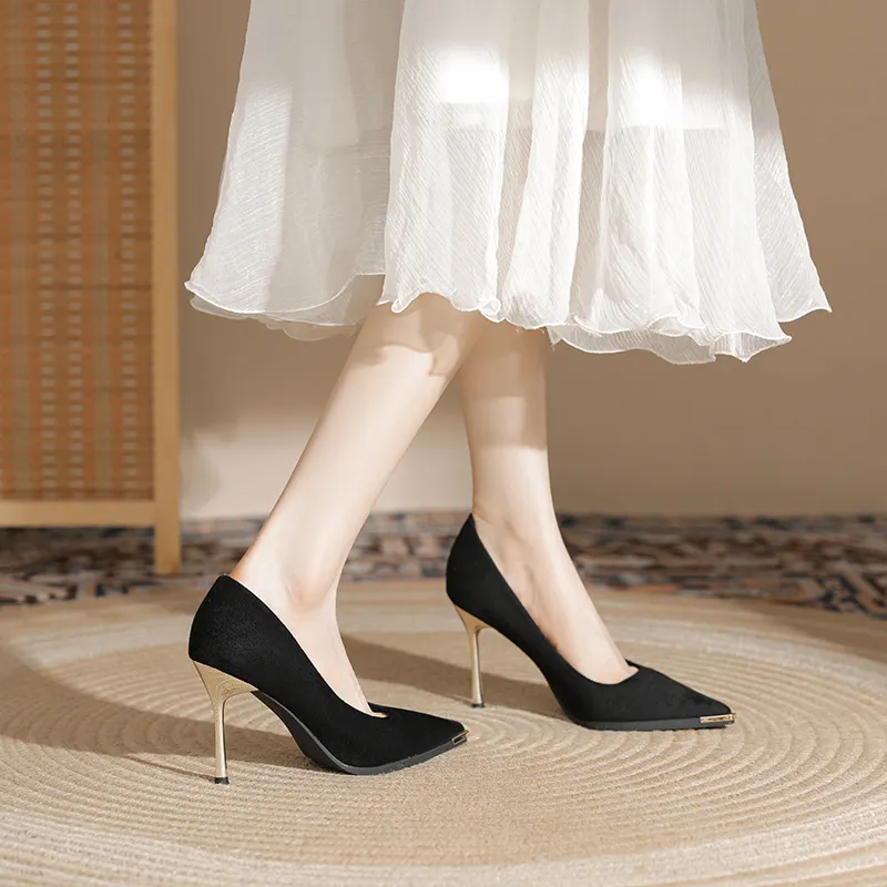 Breakj Breakj Single-Shoe Black Tip High-Heeled Women's Fine Heel New Temperament Professional Business Commuter Women's Shoes