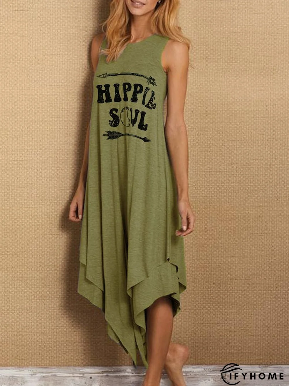 Sleeveless Asymmetric Letter Casual Knitting Dress | IFYHOME