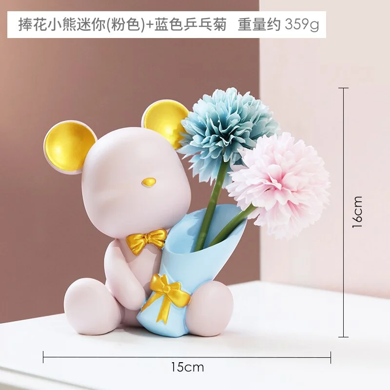 Nordic Home Decoration Accessories Cute Bear Dried Flower Decoration Container Room Desktop Decoration Accessories Birthday Gift