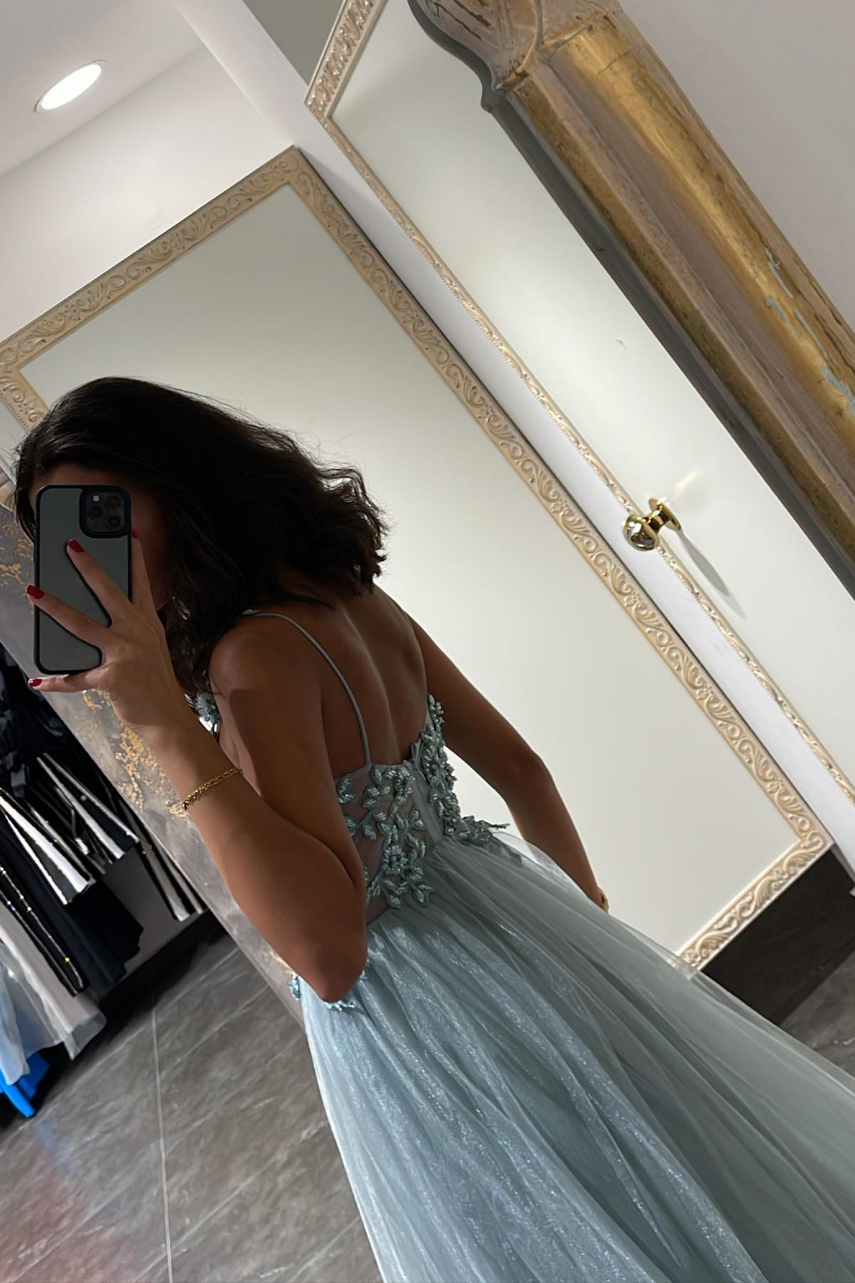 Daisda Mermaid Appliques Prom Dress With Beadings Spaghetti-Straps Elegant