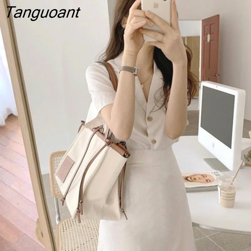 Tanguoant Women Sets Elegant Solid Notched Single Breasted Short Sleeve Shirts Midi Skirts Gentle Feminine Stylish French Style Mujer Chic
