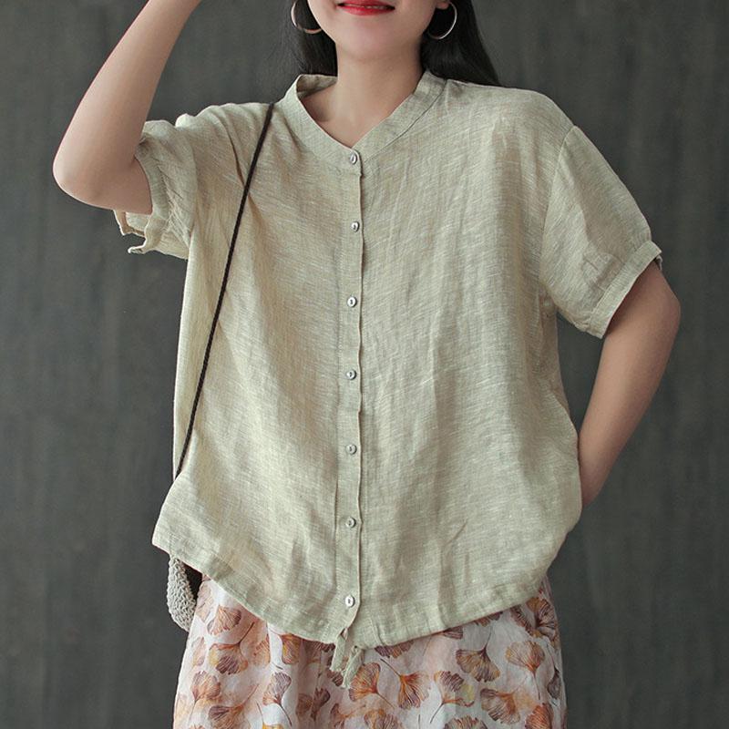 Cotton Linen Short Sleeve Single Breasted Shirt