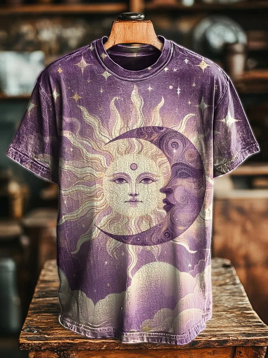 Eagerlys  Retro Sun Moon Art Print T-shirt Eagerlys
