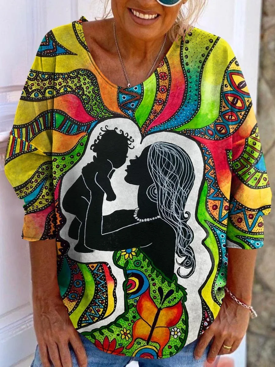 Women's Hippie Mother And Child True Love Art Casual Top
