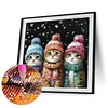 Trois Chats En Foret Rond D’Hiver Peinture Diamant-30*30CM