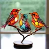 Acrylic Birds on Branch Statue Art Craft Stained Birds Ornament Collectible Gift