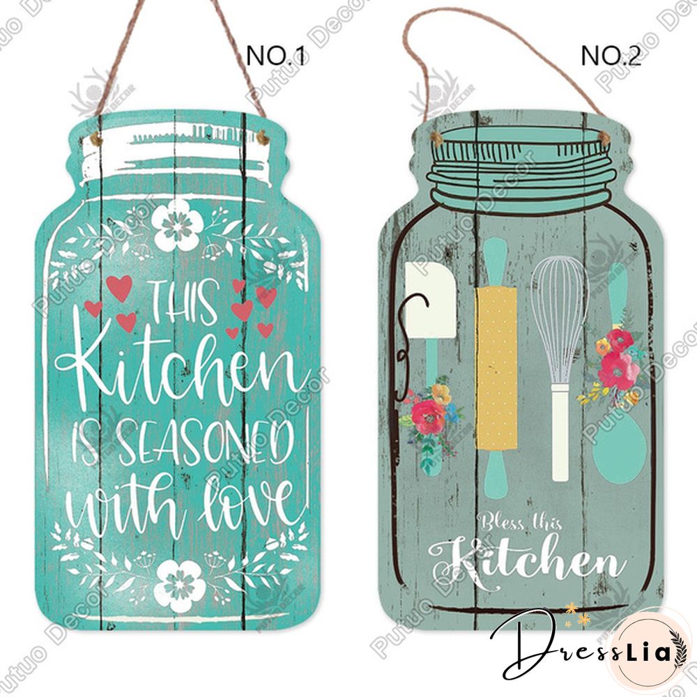 Putuo Decor-Kitchen Mason Jar Shape Plaque Wooden Signs for Rustic Kitchen Home Wall Decor（4.5"&times;8.3"）