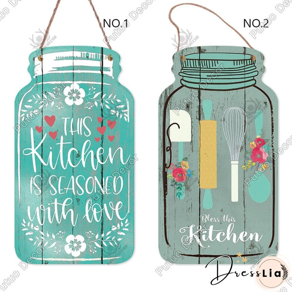 Putuo Decor-Kitchen Mason Jar Shape Plaque Wooden Signs for Rustic Kitchen Home Wall Decor（4.5"&times;8.3"）