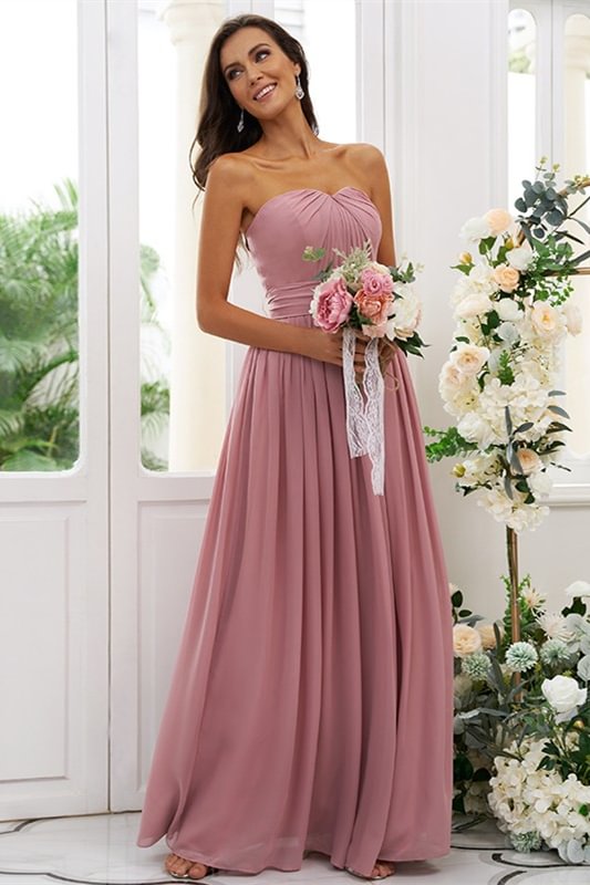 Luluslly Dusty Pink Strapless Chiffon Bridesmaid Dress