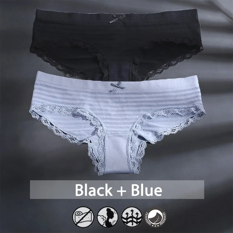 M-XXXL Plus Size Women Panties Underwear Female Lingerie Sexy Briefs Big Pantys Low Waist Lace Panties Striped Intimate 2PCS/Set