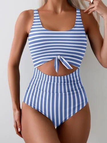 Women's One Piece Tummy Control Cut Out Tie Knot Swimsuit