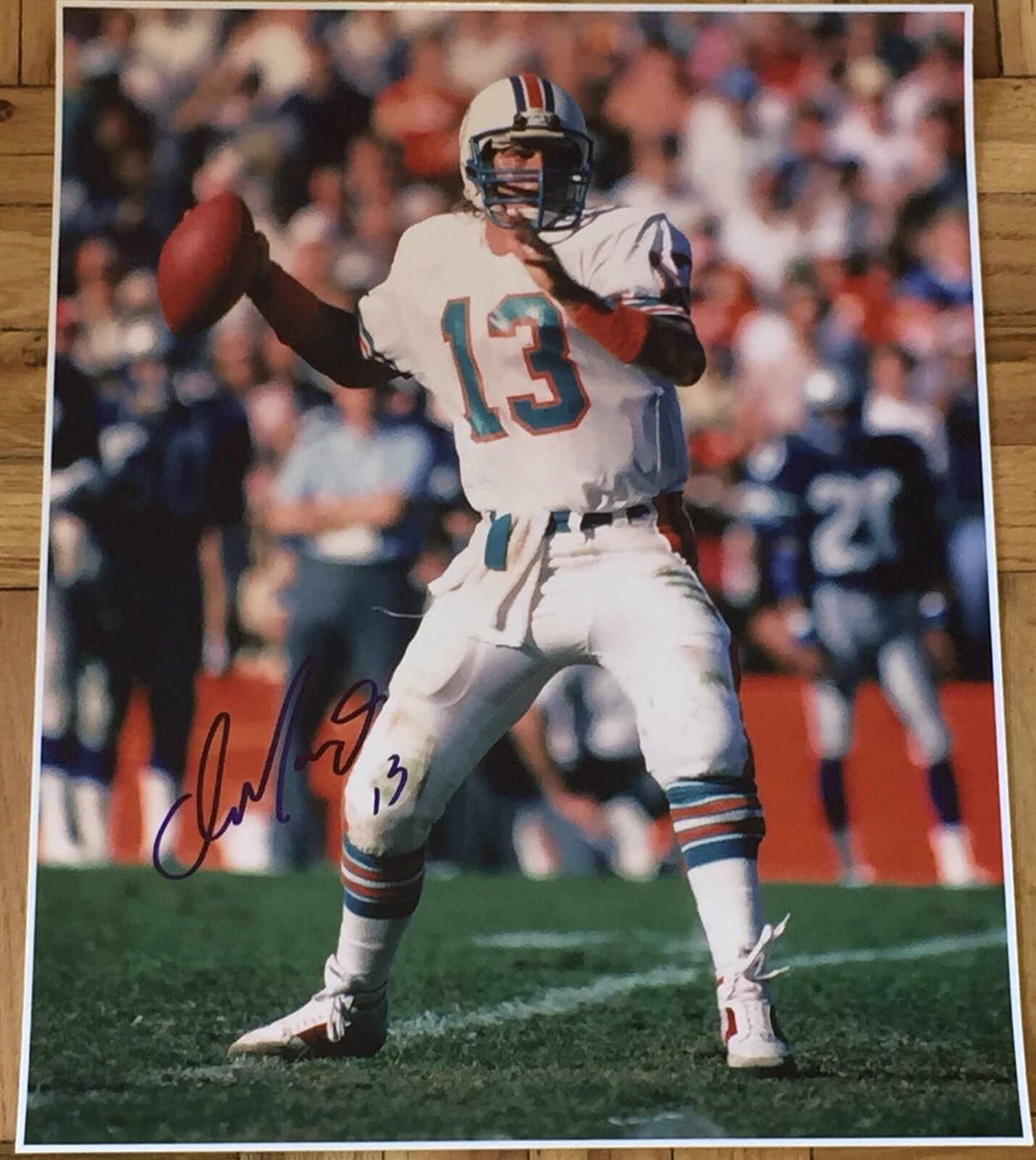 DAN MARINO SIGNED FULL AUTOGRAPH DOLPHINS LEGEND HUGE ACTION 16x20 Photo Poster painting COA