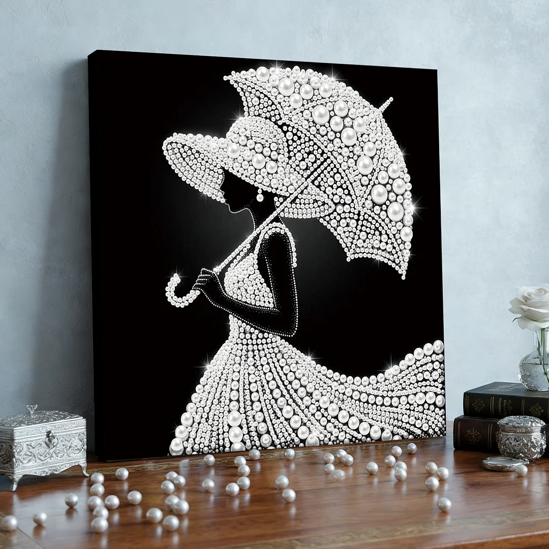 The Wealthy Lady With An Umbrella - DIY Pearl Diamond Art Kit With Frame 25*25cm