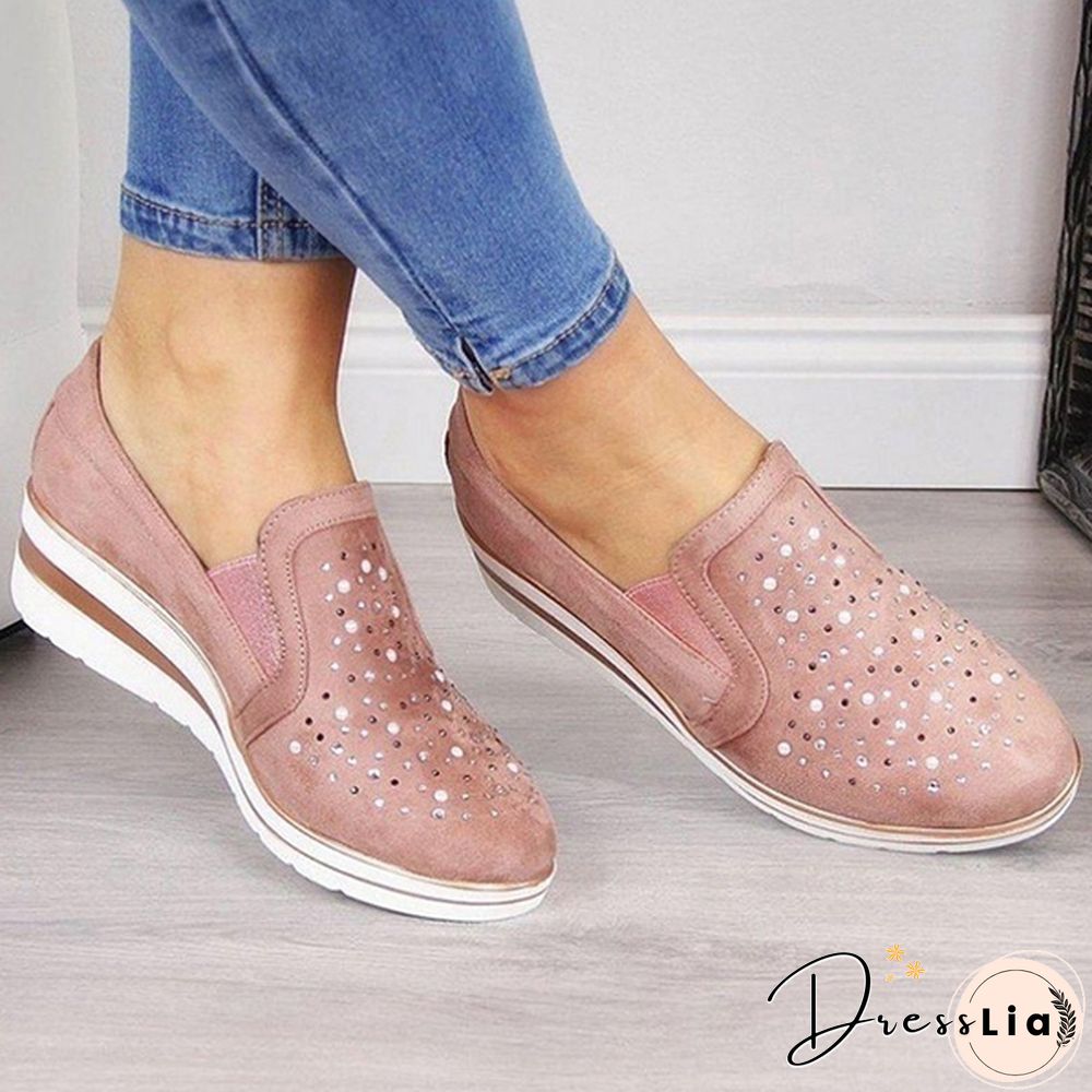 Women Casual Thick Sole Single Shoes Rhinestones Sandals Breathable Wedge Shoes