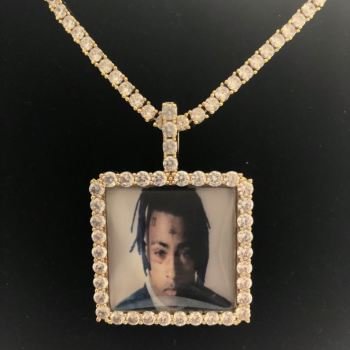 Custom Photo Iced Out Square Pendant Customized Necklace Jewelry