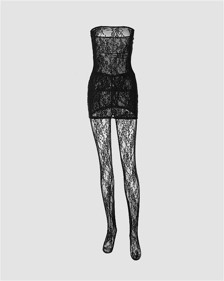 Lace Tube Dress With Stockings