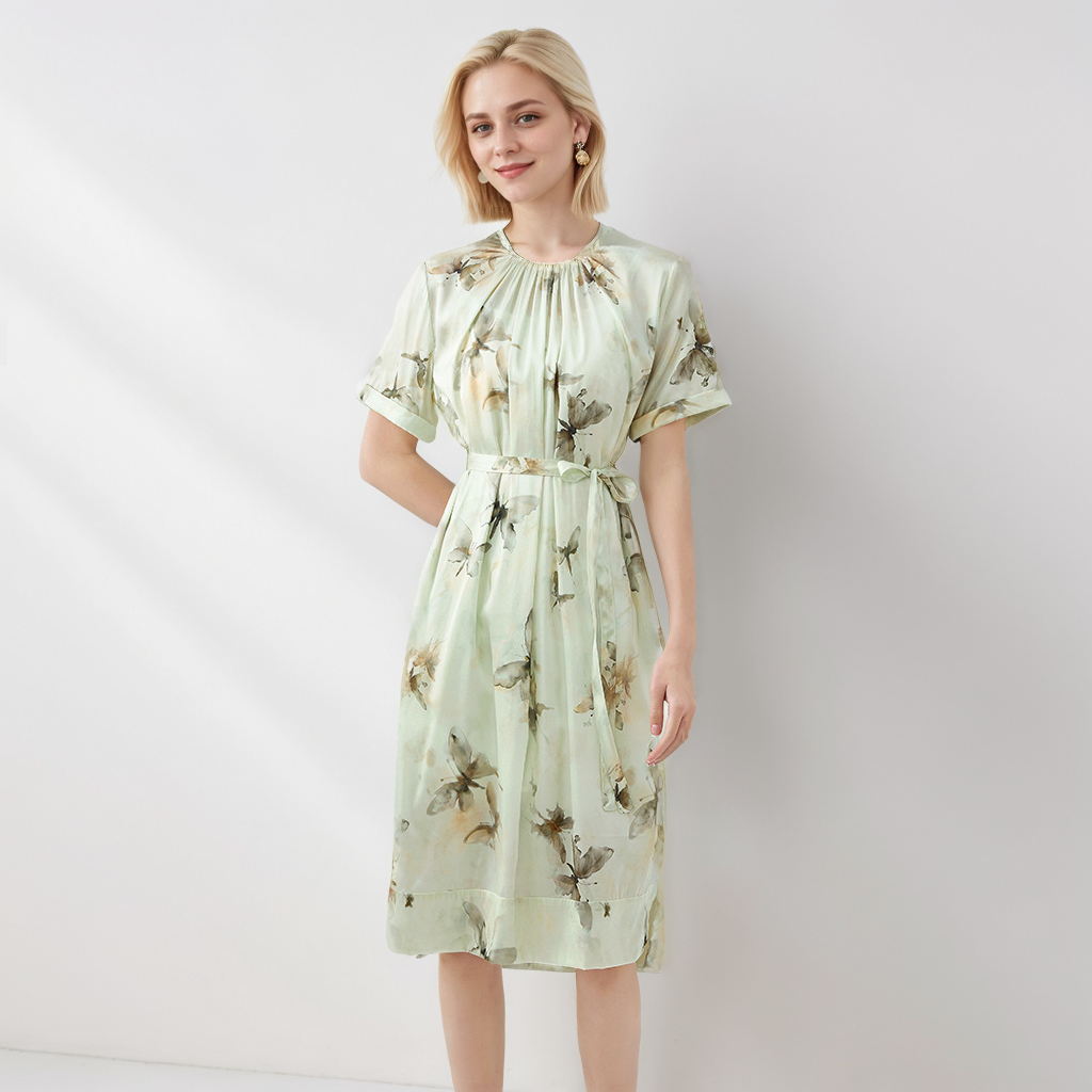 Ink-wash Style Silk Dress with Butterfly Prints for Artistic Occasions REAL SILK LIFE