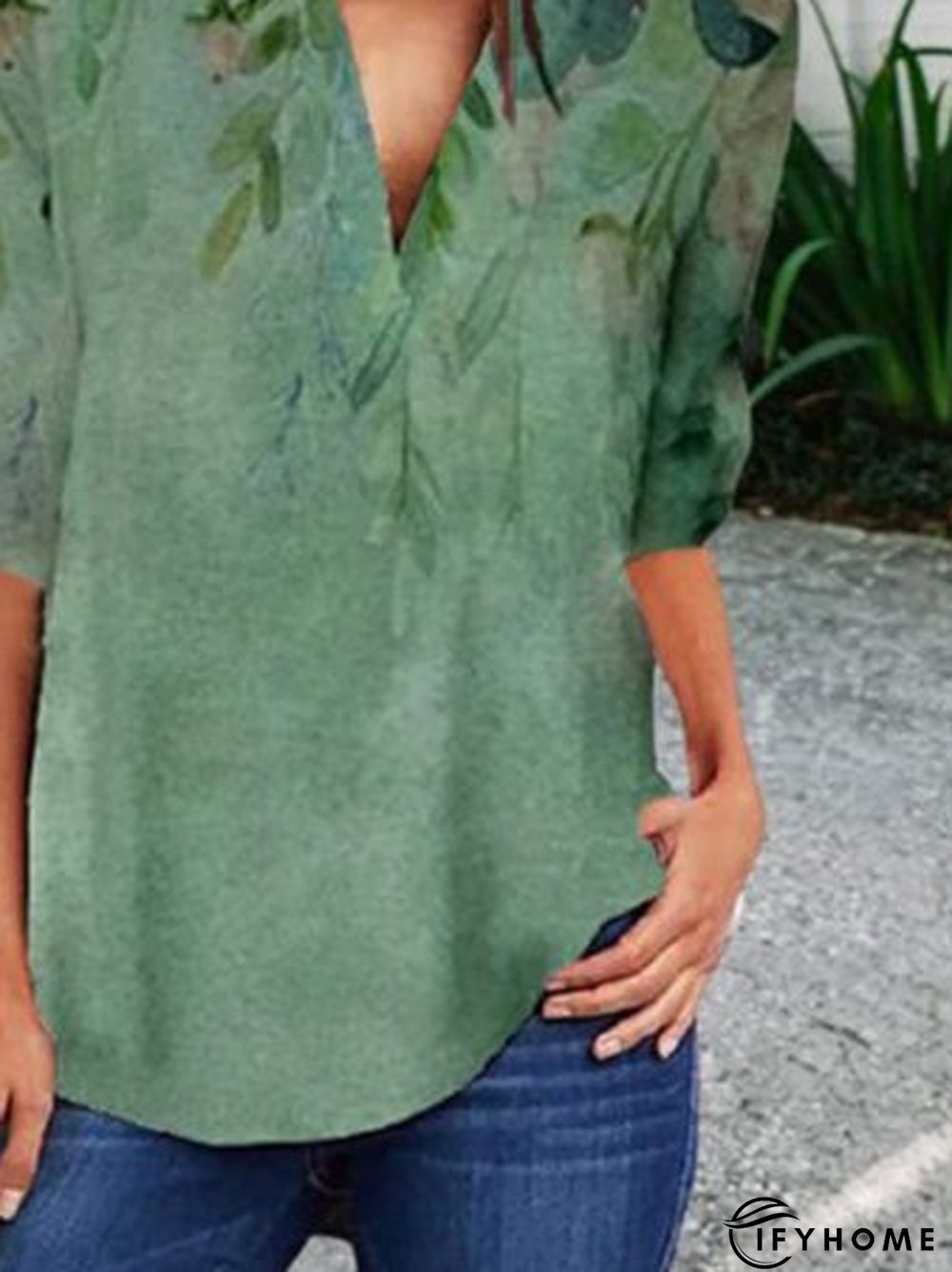 Casual Leaves Shift 3/4 Sleeve Tunic Top | IFYHOME