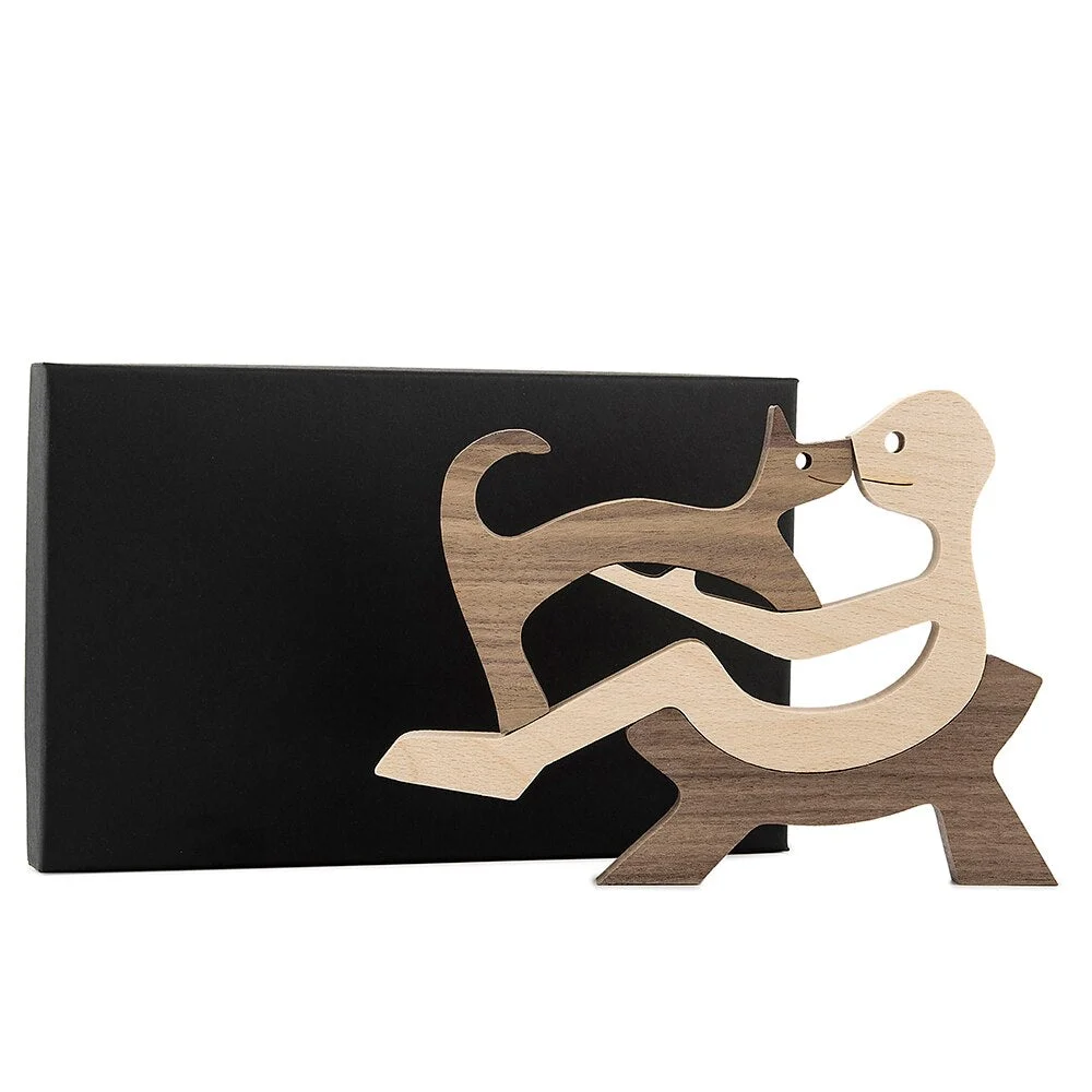 Handmade Wooden Cat Decorative Figurines Home Decor Desktop Ornament Craft Sculptures For Cat Pet Lover Gifts