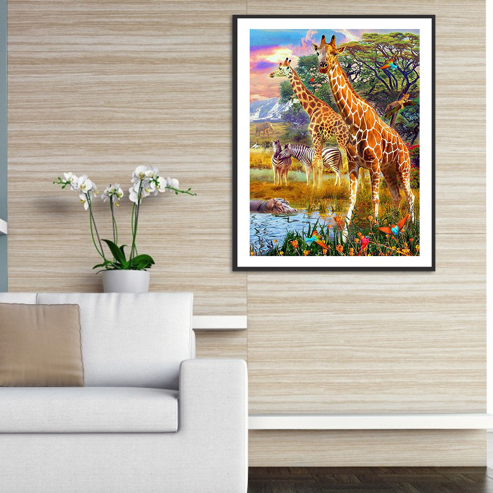 

(Multi-Size) Giraffe Zebra - Round/Square Drill Diamond Painting 30*40CM/40*50CM, Round diamond 40*50cm, 501 Original